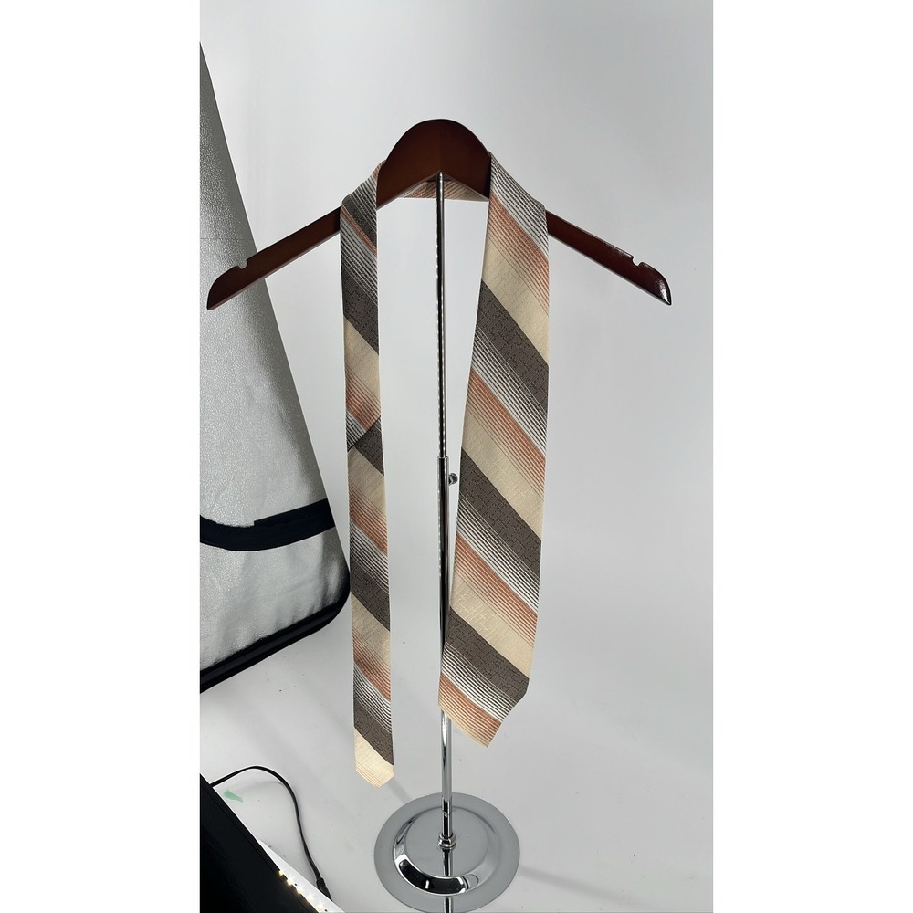 Vintage Andhurst Mens Brown Orange Striped Dacron Polyester Necktie‎ Washable